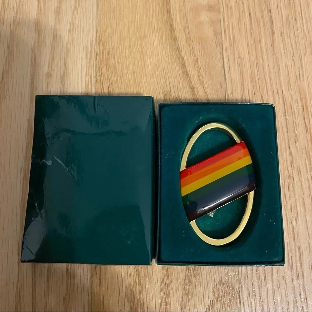 Rainbow Key Holder Men’s Colorful Striped Brooch LGBTQ Gold Plated Solid Brass